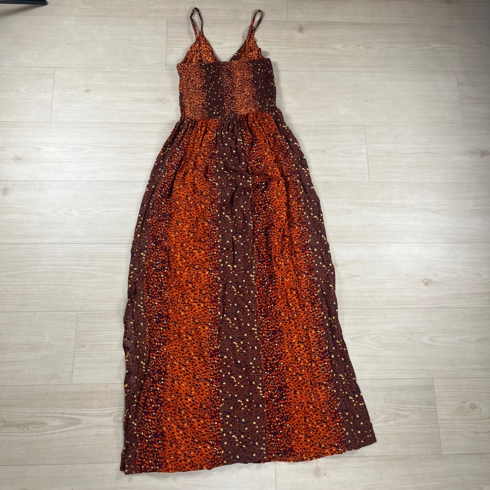 Angie Women Orange Brown Leopard Print Twist Front Smocked Maxi Dress Size M - Picture 9 of 10